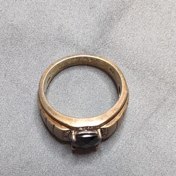 Men's Size 10 Silver 925 Ring With Black Stone And Accents - Picture 2 of 11